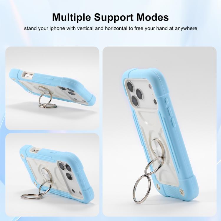 For iPhone 17 Pro Max Dual Ring 360 Degree Rotation Holder PC Hybrid Silicone Phone Case