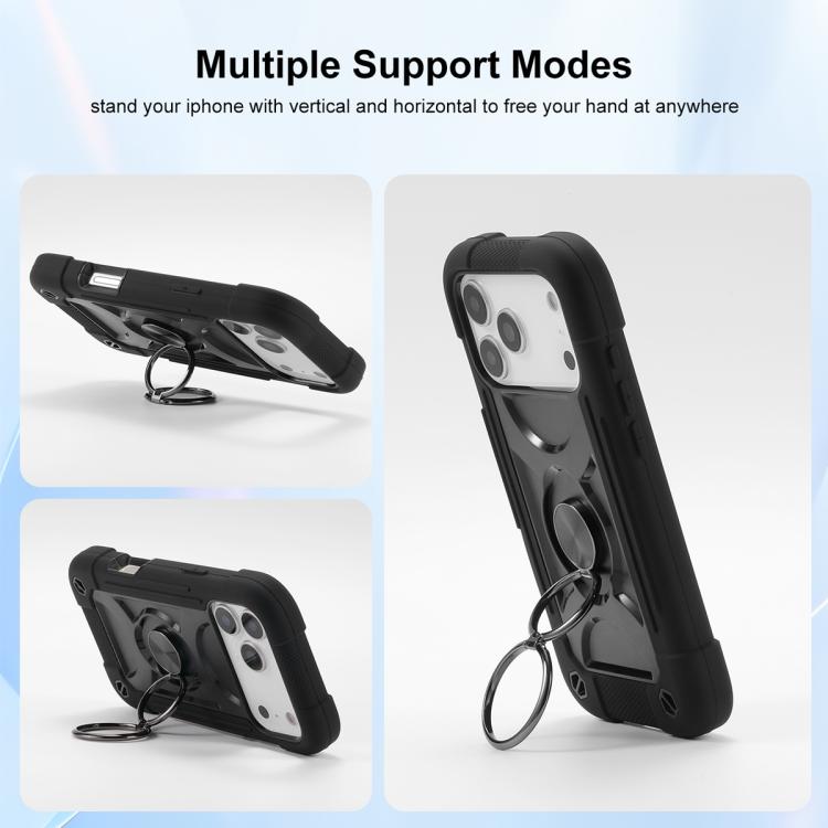 For iPhone 17 Pro Max Dual Ring 360 Degree Rotation Holder PC Hybrid Silicone Phone Case