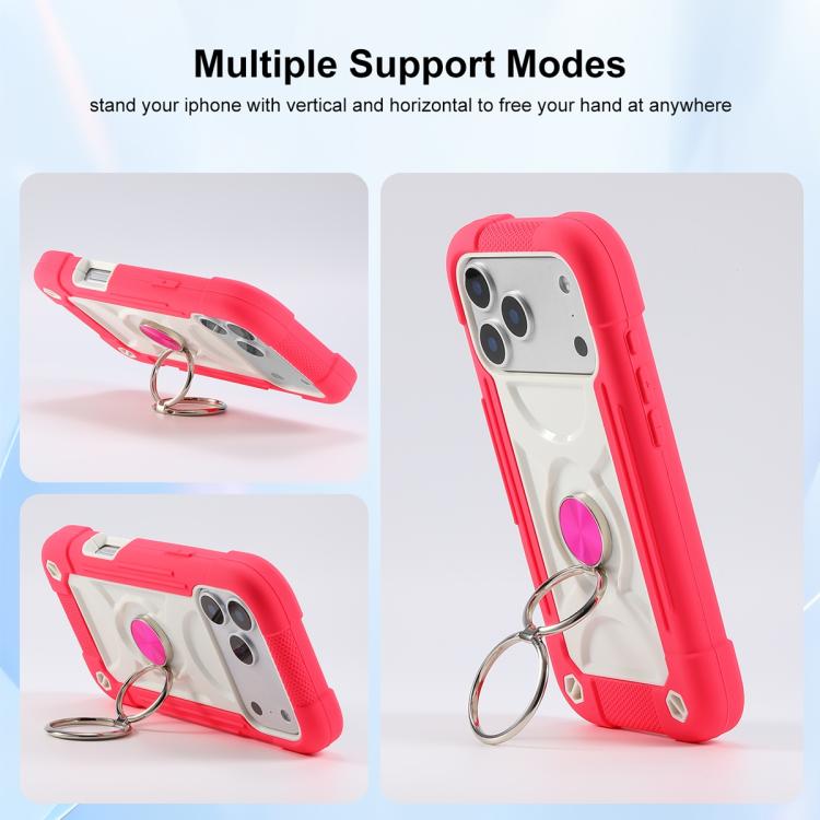 For iPhone 17 Pro Dual Ring 360 Degree Rotation Holder PC Hybrid Silicone Phone Case