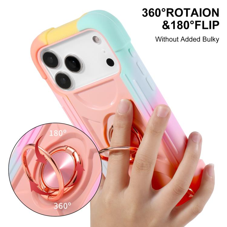 For iPhone 17 Pro Dual Ring 360 Degree Rotation Holder PC Hybrid Silicone Phone Case
