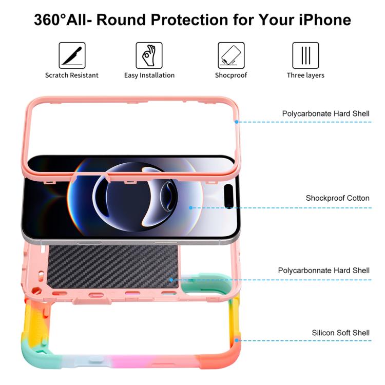 For iPhone 17 Pro Dual Ring 360 Degree Rotation Holder PC Hybrid Silicone Phone Case