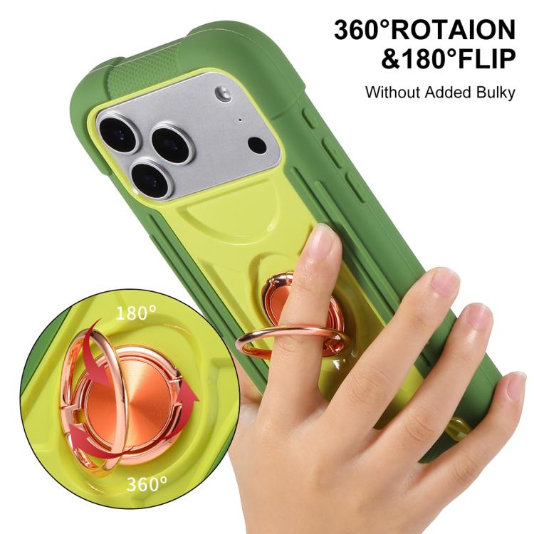 For iPhone 17 Pro Dual Ring 360 Degree Rotation Holder PC Hybrid Silicone Phone Case