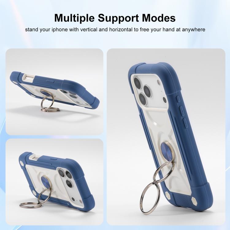 For iPhone 17 Pro Dual Ring 360 Degree Rotation Holder PC Hybrid Silicone Phone Case