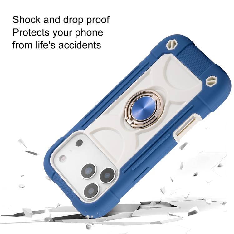 For iPhone 17 Pro Dual Ring 360 Degree Rotation Holder PC Hybrid Silicone Phone Case