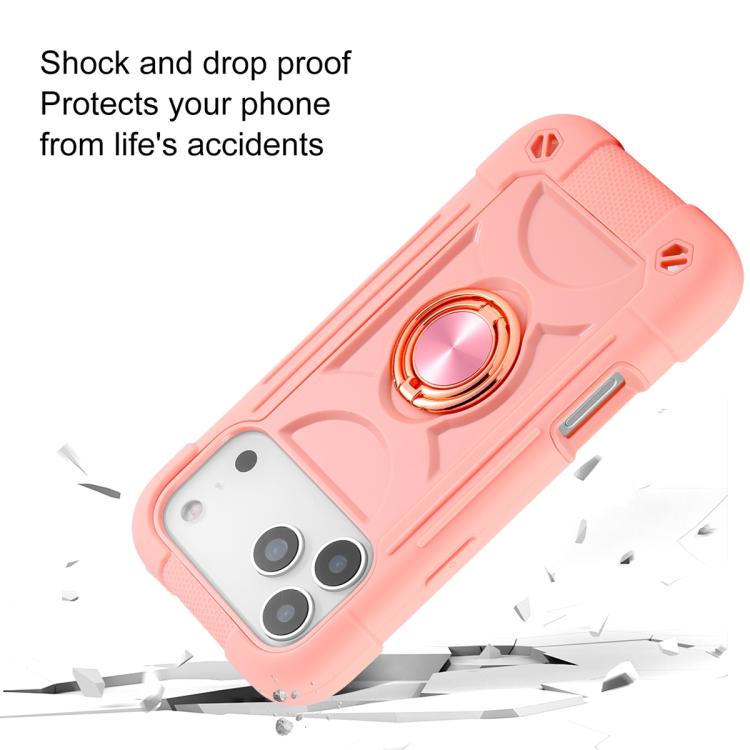 For iPhone 17 Pro Dual Ring 360 Degree Rotation Holder PC Hybrid Silicone Phone Case
