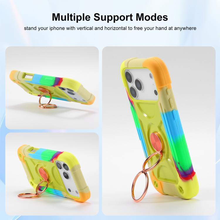 For iPhone 17 Pro Dual Ring 360 Degree Rotation Holder PC Hybrid Silicone Phone Case