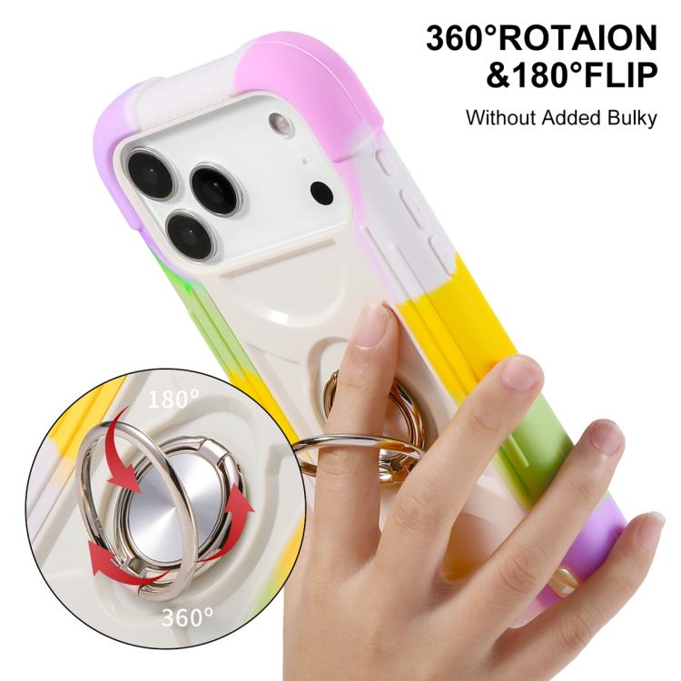 For iPhone 17 Pro Dual Ring 360 Degree Rotation Holder PC Hybrid Silicone Phone Case