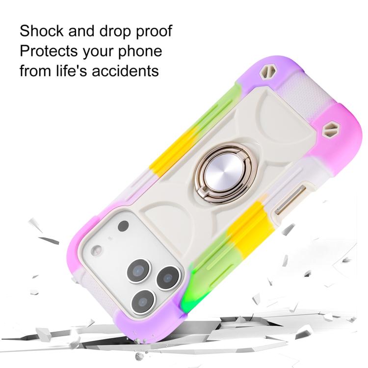 For iPhone 17 Pro Dual Ring 360 Degree Rotation Holder PC Hybrid Silicone Phone Case