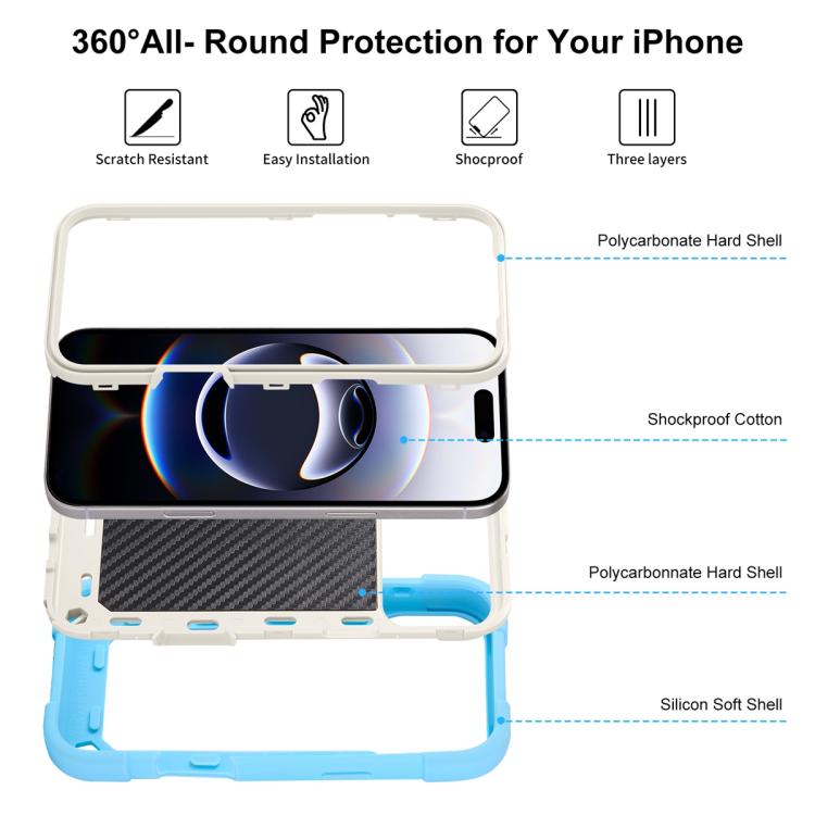 For iPhone 17 Pro Dual Ring 360 Degree Rotation Holder PC Hybrid Silicone Phone Case