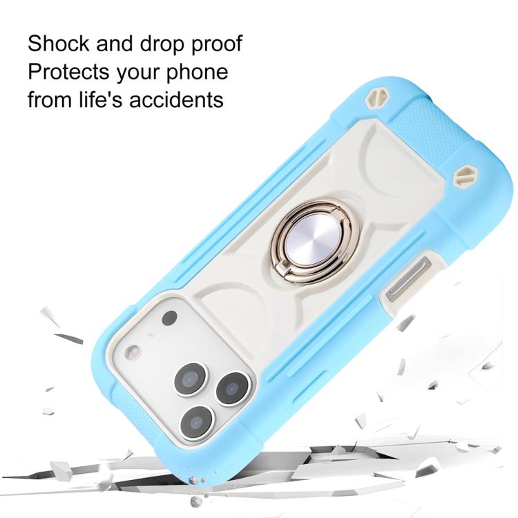 For iPhone 17 Pro Dual Ring 360 Degree Rotation Holder PC Hybrid Silicone Phone Case