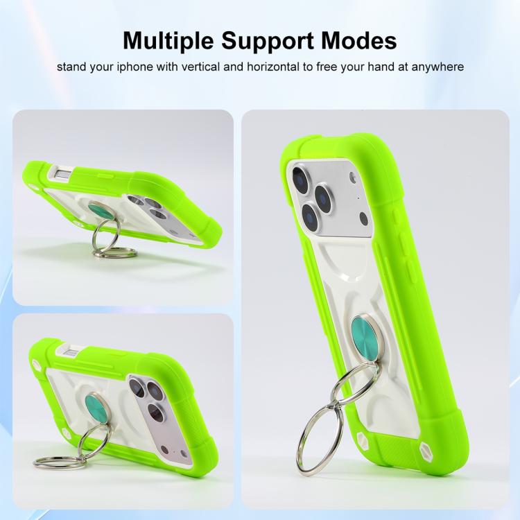 For iPhone 17 Pro Dual Ring 360 Degree Rotation Holder PC Hybrid Silicone Phone Case
