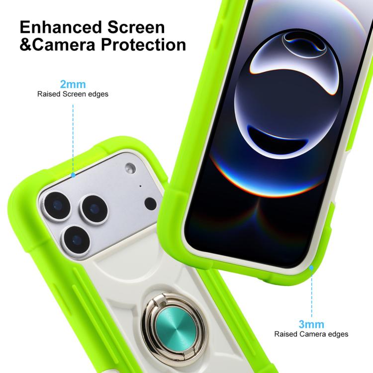 For iPhone 17 Pro Dual Ring 360 Degree Rotation Holder PC Hybrid Silicone Phone Case