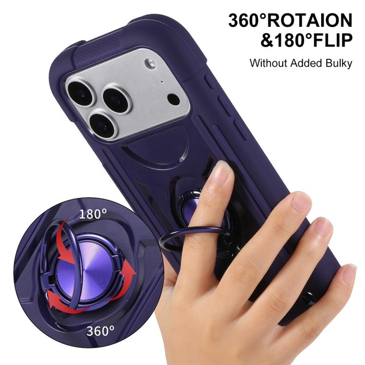 For iPhone 17 Pro Dual Ring 360 Degree Rotation Holder PC Hybrid Silicone Phone Case
