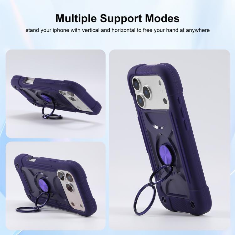 For iPhone 17 Pro Dual Ring 360 Degree Rotation Holder PC Hybrid Silicone Phone Case