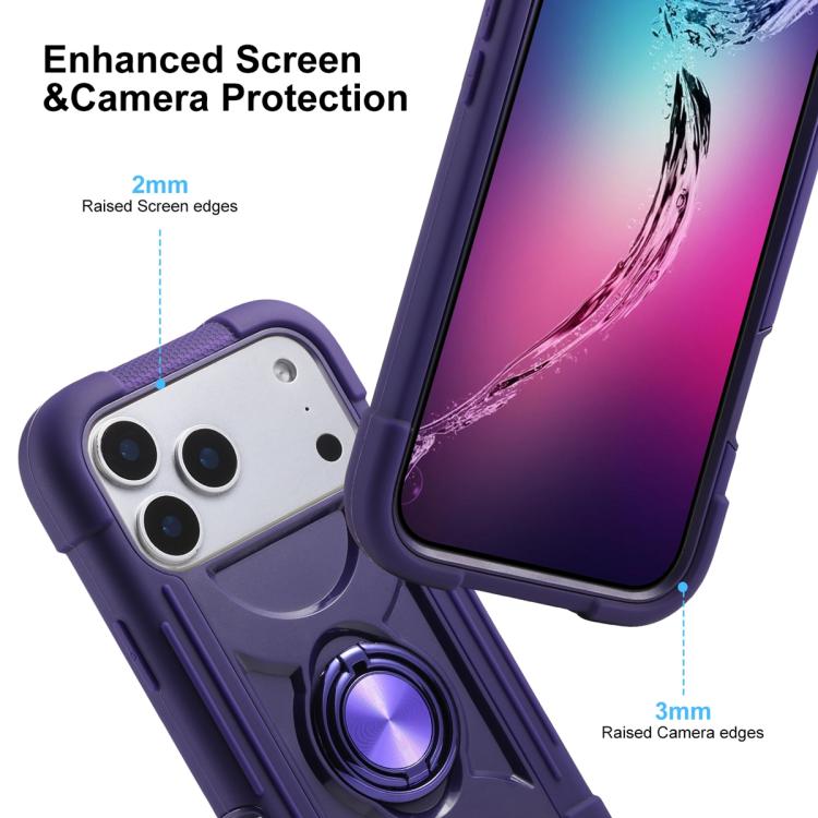 For iPhone 17 Pro Dual Ring 360 Degree Rotation Holder PC Hybrid Silicone Phone Case