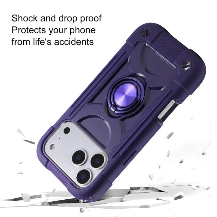 For iPhone 17 Pro Dual Ring 360 Degree Rotation Holder PC Hybrid Silicone Phone Case