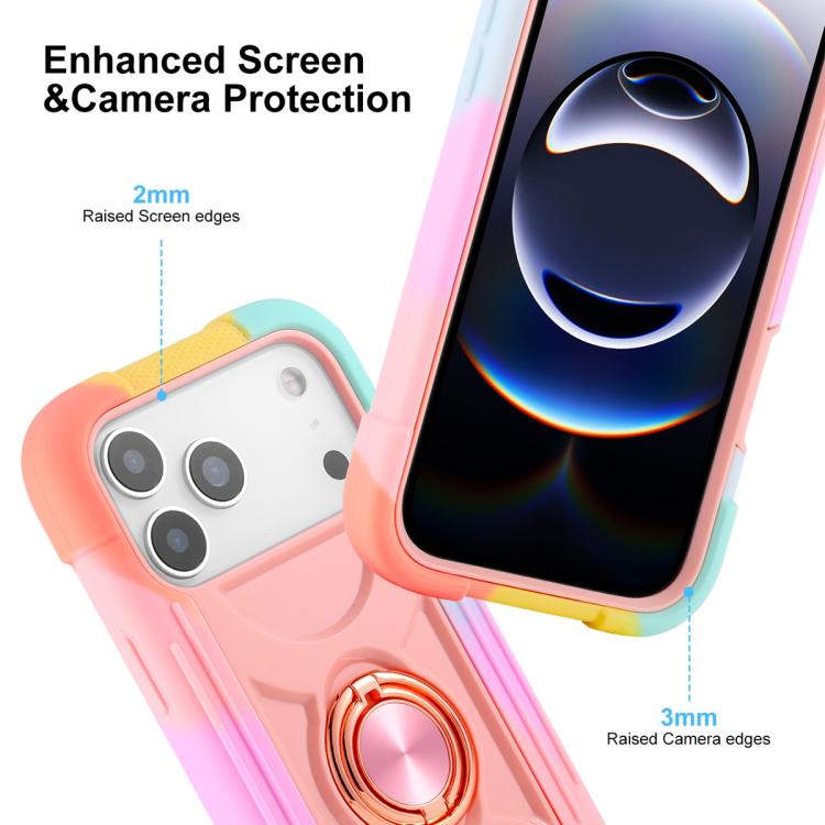 For iPhone 17 Dual Ring 360 Degree Rotation Holder PC Hybrid Silicone Phone Case