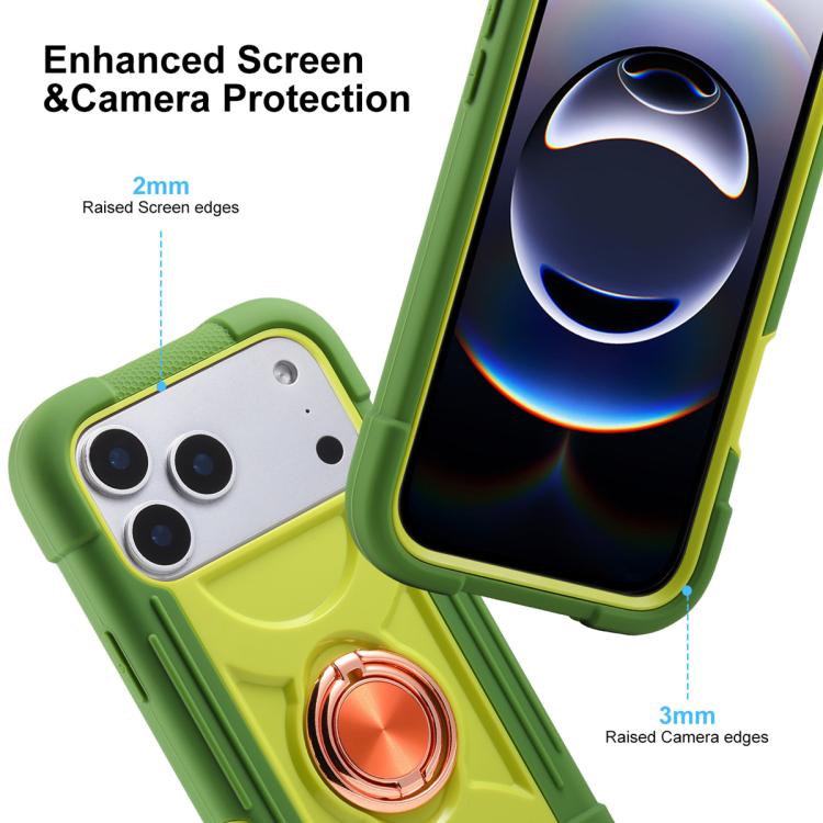 For iPhone 17 Dual Ring 360 Degree Rotation Holder PC Hybrid Silicone Phone Case