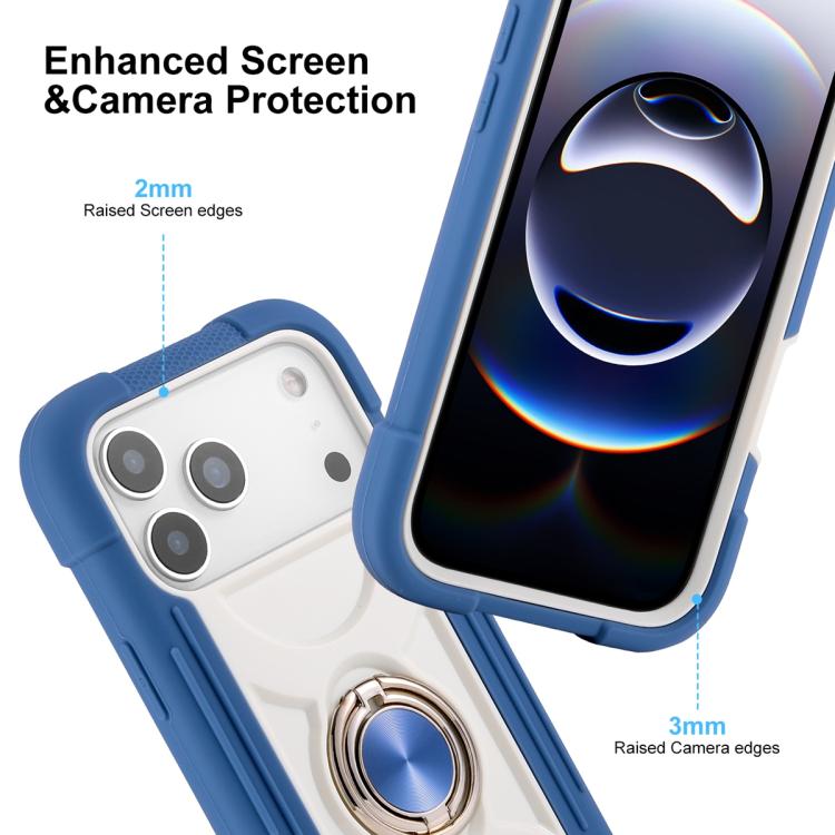 For iPhone 17 Dual Ring 360 Degree Rotation Holder PC Hybrid Silicone Phone Case