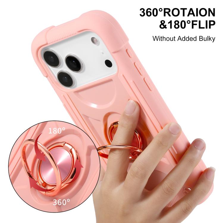 For iPhone 17 Dual Ring 360 Degree Rotation Holder PC Hybrid Silicone Phone Case