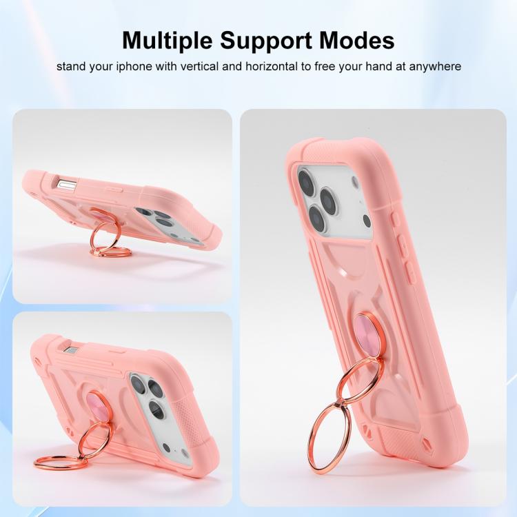 For iPhone 17 Dual Ring 360 Degree Rotation Holder PC Hybrid Silicone Phone Case