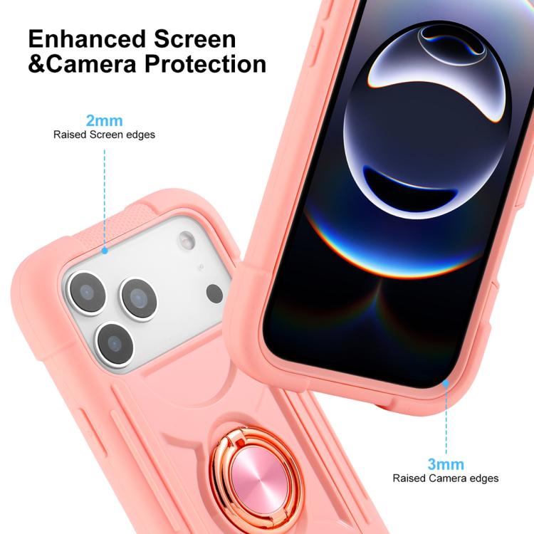 For iPhone 17 Dual Ring 360 Degree Rotation Holder PC Hybrid Silicone Phone Case