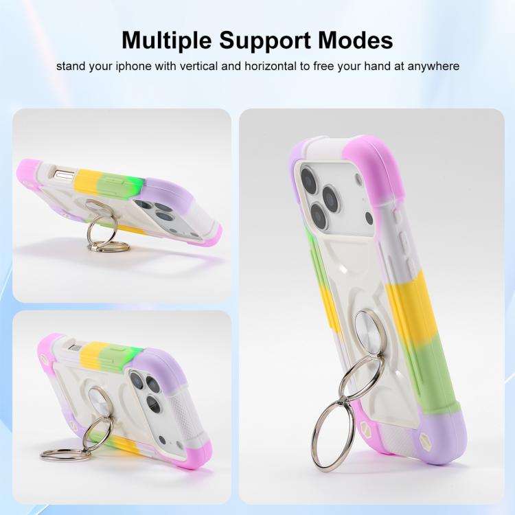 For iPhone 17 Dual Ring 360 Degree Rotation Holder PC Hybrid Silicone Phone Case