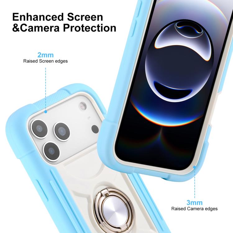 For iPhone 17 Dual Ring 360 Degree Rotation Holder PC Hybrid Silicone Phone Case