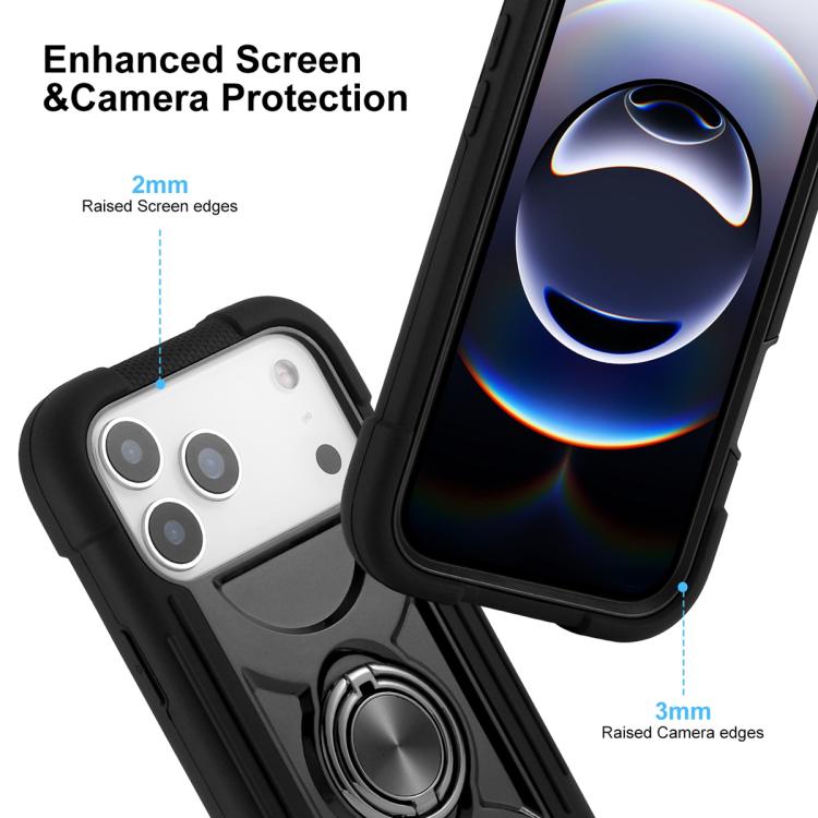For iPhone 17 Dual Ring 360 Degree Rotation Holder PC Hybrid Silicone Phone Case