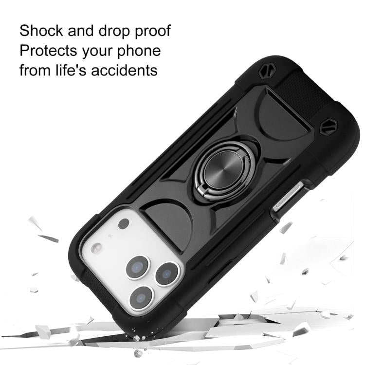 For iPhone 17 Dual Ring 360 Degree Rotation Holder PC Hybrid Silicone Phone Case