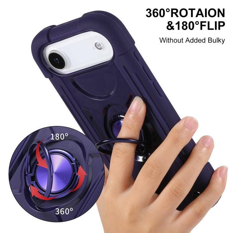 For iPhone Air Dual Ring 360 Degree Rotation Holder PC Hybrid Silicone Phone Case