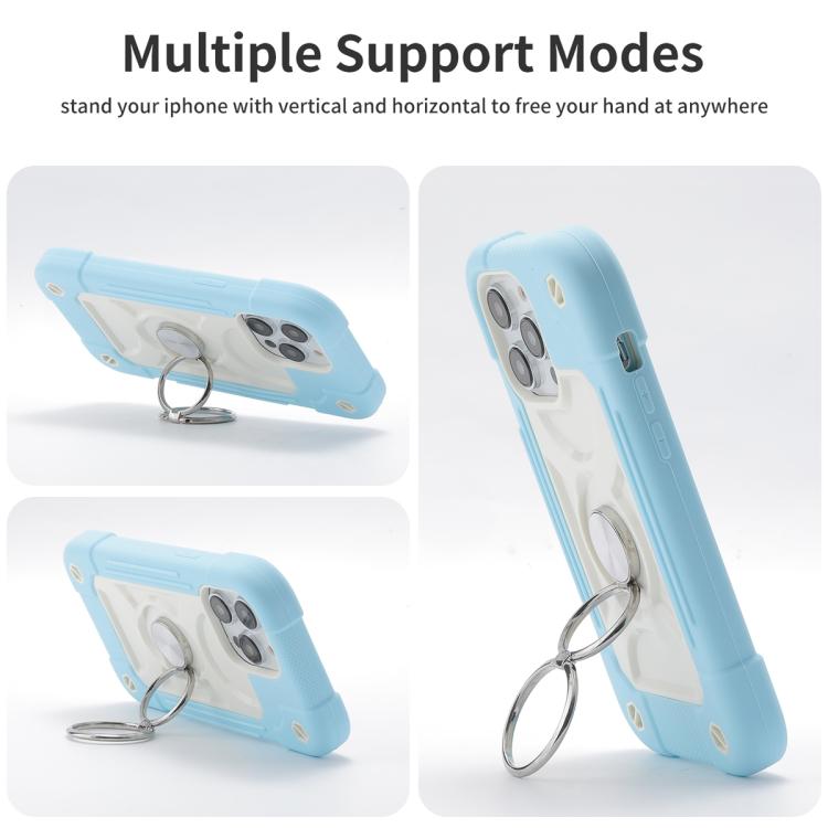 For iPhone 16 Pro Dual Ring 360 Degree Rotation Holder PC Hybrid Silicone Phone Case