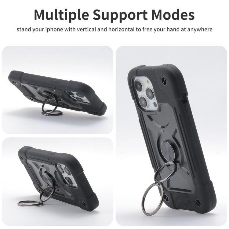 For iPhone 15 Plus Dual Ring 360 Degree Rotation Holder PC Hybrid Silicone Phone Case