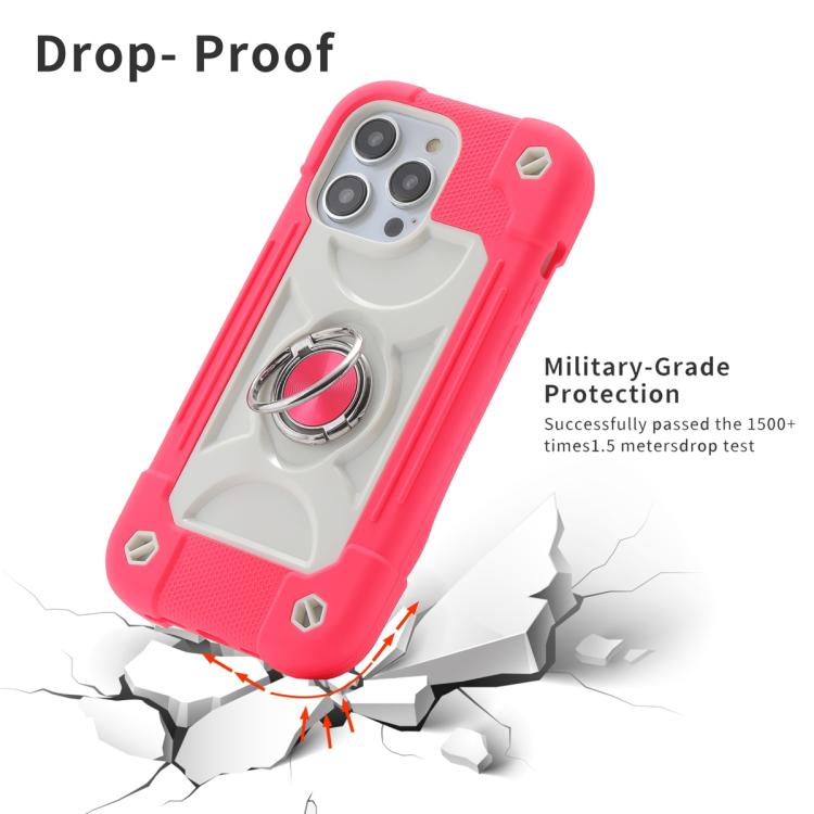 For iPhone 14 Pro Dual Ring 360 Degree Rotation Holder PC Hybrid Silicone Phone Case