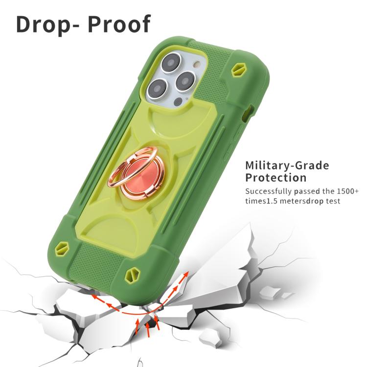 For iPhone 14 Pro Dual Ring 360 Degree Rotation Holder PC Hybrid Silicone Phone Case