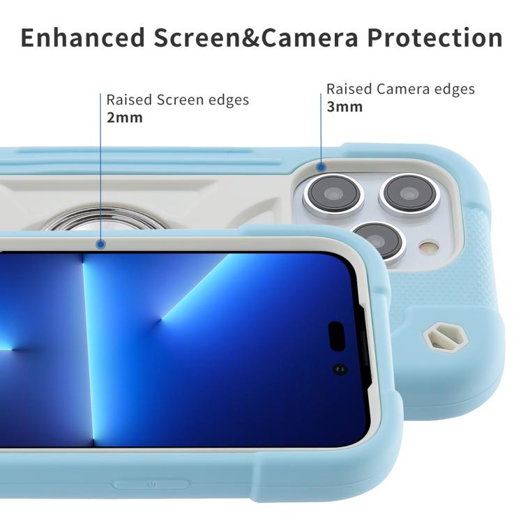 For iPhone 14 Pro Dual Ring 360 Degree Rotation Holder PC Hybrid Silicone Phone Case