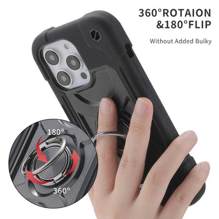 For iPhone 14 Pro Dual Ring 360 Degree Rotation Holder PC Hybrid Silicone Phone Case