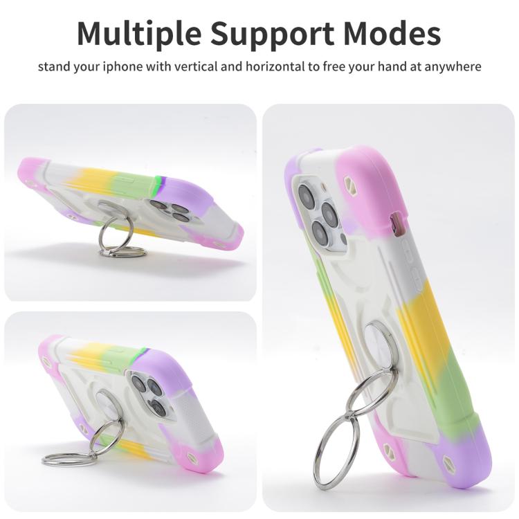 For iPhone 14 Plus Dual Ring 360 Degree Rotation Holder PC Hybrid Silicone Phone Case