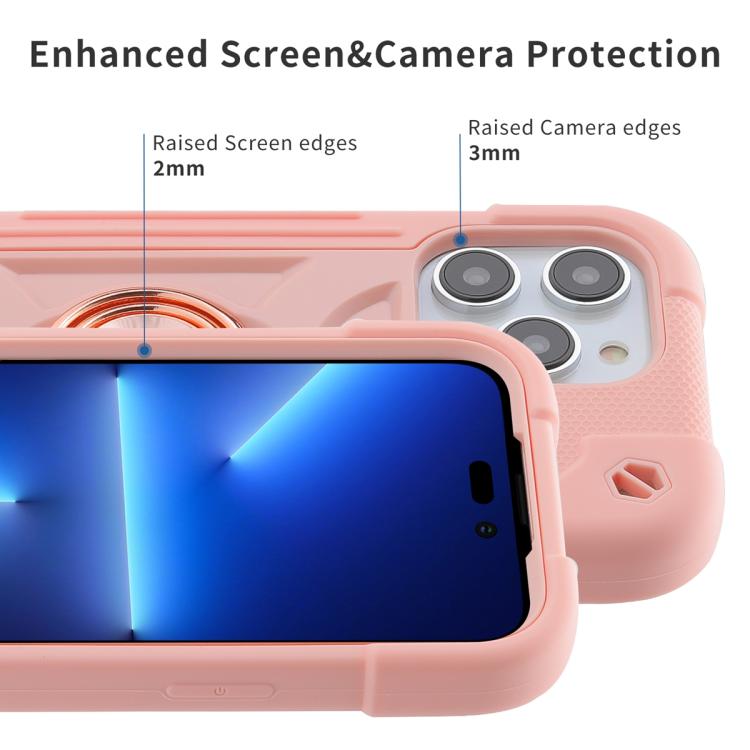 For iPhone 14 Dual Ring 360 Degree Rotation Holder PC Hybrid Silicone Phone Case
