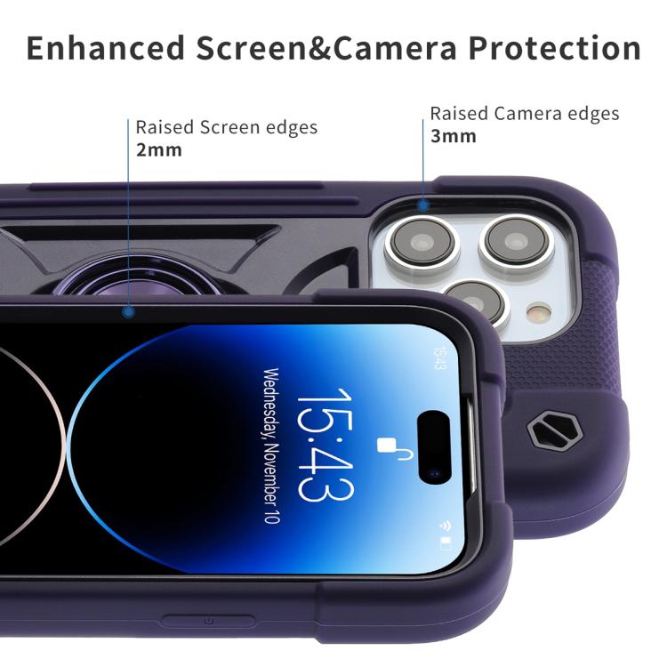 For iPhone 14 Dual Ring 360 Degree Rotation Holder PC Hybrid Silicone Phone Case