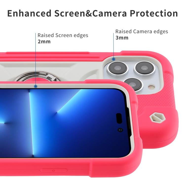 For iPhone 13 Pro Max Dual Ring 360 Degree Rotation Holder PC Hybrid Silicone Phone Case
