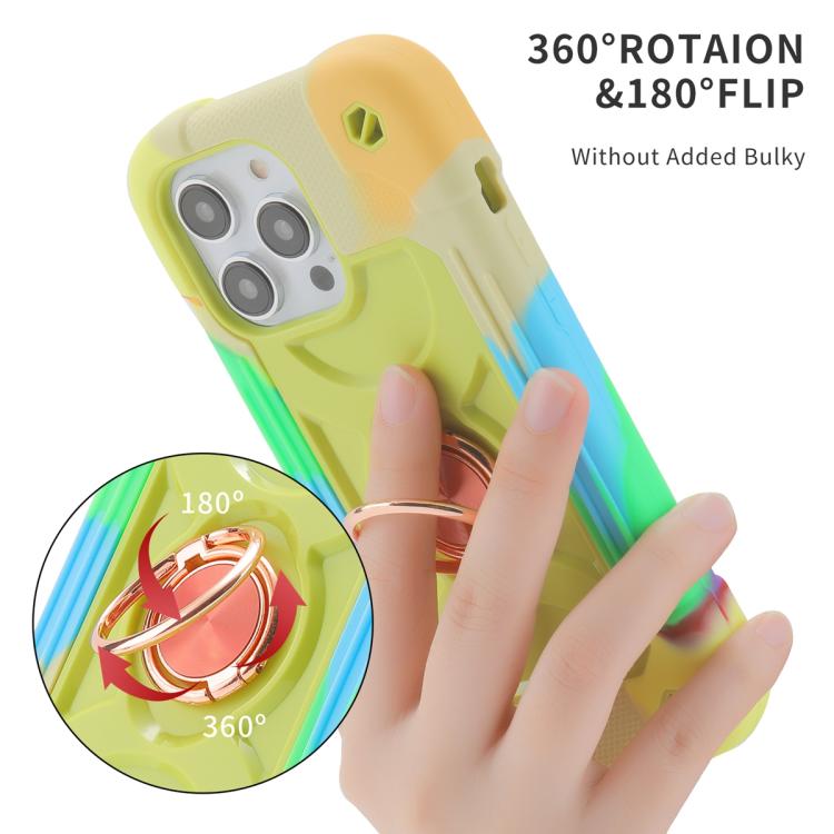 For iPhone 13 Pro Max Dual Ring 360 Degree Rotation Holder PC Hybrid Silicone Phone Case