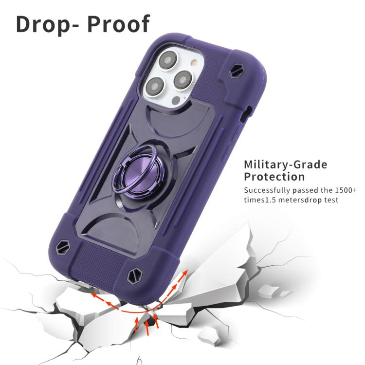 For iPhone 13 Pro Max Dual Ring 360 Degree Rotation Holder PC Hybrid Silicone Phone Case