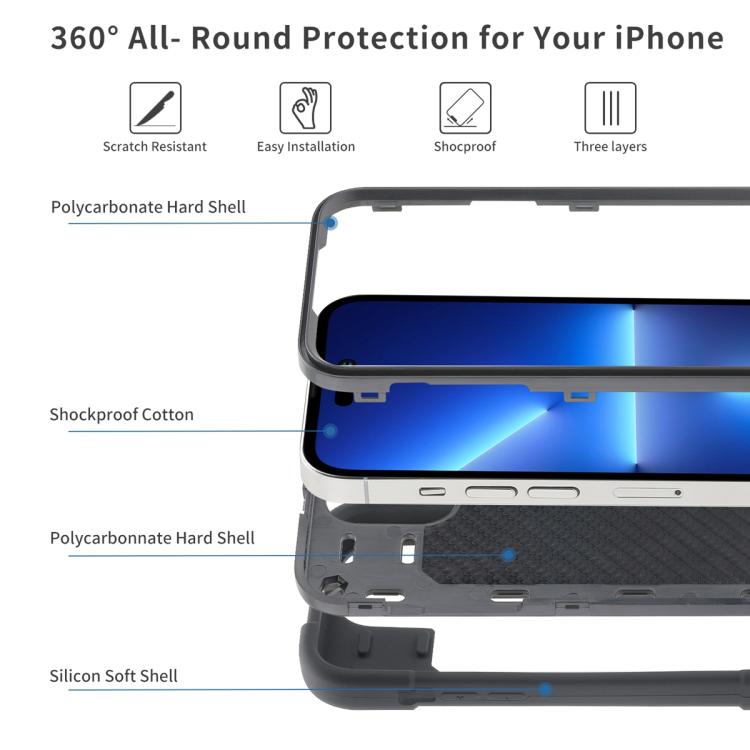 For iPhone 13 Pro Max Dual Ring 360 Degree Rotation Holder PC Hybrid Silicone Phone Case
