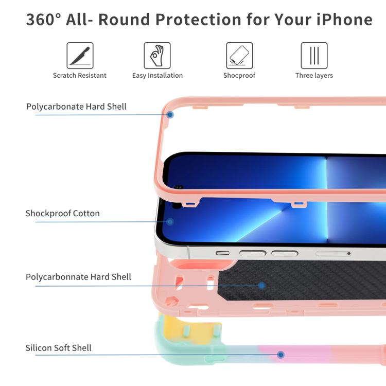 For iPhone 13 Pro Dual Ring 360 Degree Rotation Holder PC Hybrid Silicone Phone Case