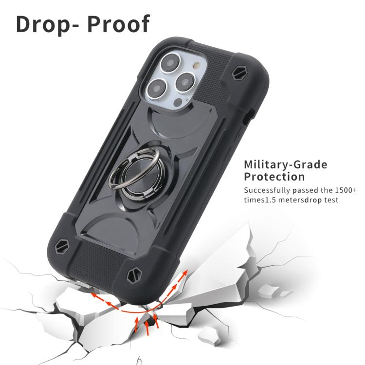 For iPhone 13 Pro Dual Ring 360 Degree Rotation Holder PC Hybrid Silicone Phone Case