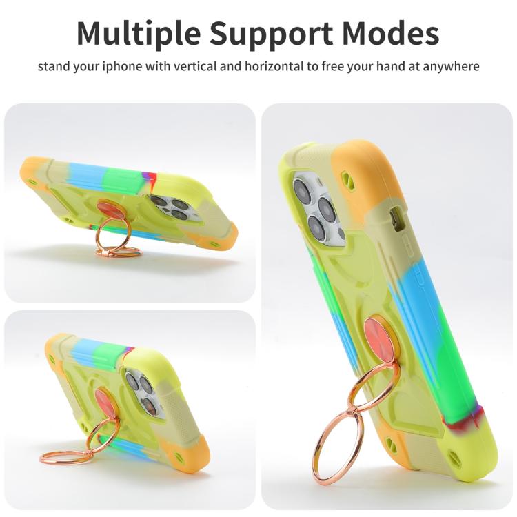 For iPhone 13 Dual Ring 360 Degree Rotation Holder PC Hybrid Silicone Phone Case