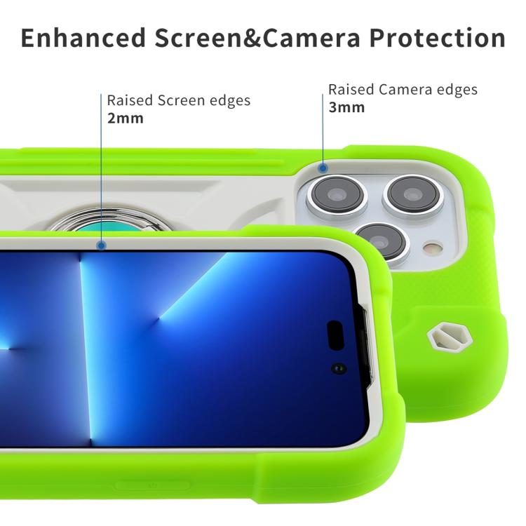 For iPhone 13 Dual Ring 360 Degree Rotation Holder PC Hybrid Silicone Phone Case
