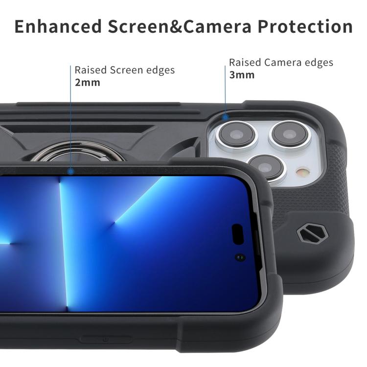 For iPhone 12 Pro Max Dual Ring 360 Degree Rotation Holder PC Hybrid Silicone Phone Case