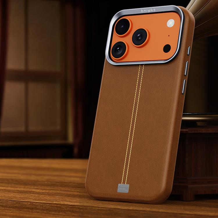 For iPhone 17 Pro Max Jazz Series Retro Vegan Leather Textured Metal Frame Magnetic Phone Case